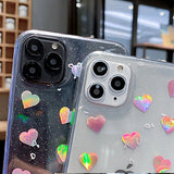 Laser Love Heart Glitter Bling Clear Soft Phone Case Back Cover for iPhone 12 Pro Max/12 Pro/12/12 Mini/SE/11 Pro Max/11 Pro/11/XS Max/XR/XS/X/8 Plus/8 - halloladies