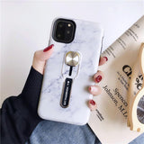 Simple Marble Hide Loop Stand Phone Case Back Cover - iPhone 11 Pro Max/11 Pro/11/XS Max/XR/XS/X/8 Plus/8/7 Plus/7 - halloladies