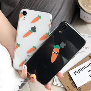 Cute Cartoon Carrot Transparent Couple Soft TPU Phone Case Back Cover - iPhone 11/11 Pro/11 Pro Max/XS Max/XR/XS/X/8 Plus/8/7 Plus/7 - halloladies