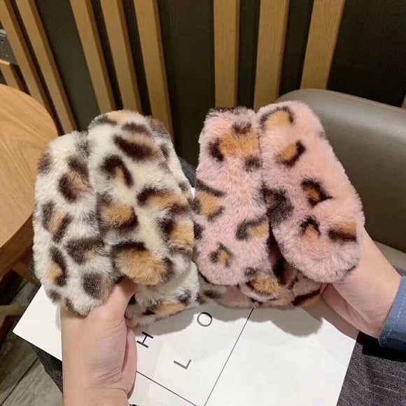 Rabbit Hair Fluffy Fur Plush Leopard iPhone Case Back Cover for iPhone 11 Pro Max/11 Pro/11/XS Max/XR/XS/X/8 Plus/8/7 Plus/7 - halloladies