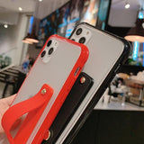Candy Color Edge Transparent Matte Wrist strap Stand Phone Case Back Cover - iPhone 12/12 Pro/12 Pro Max/12 Mini/11/11 Pro/11 Pro Max/XS Max/XR/XS/X/8 Plus/8/7 Plus/7 - halloladies