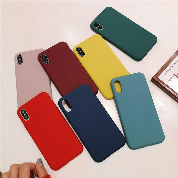 Simple Solid Color Matte Soft TPU Phone Case Back Cover for iPhone 11/11 Pro/11 Pro Max/XS Max/XR/XS/X/8 Plus/8/7 Plus/7 - halloladies