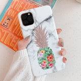 Gold Flower Pineapple Marble TPU iPhone Case Back Cover for iPhone 11 Pro Max/11 Pro/11/XS Max/XR/XS/X/8 Plus/8/7 Plus/7 - halloladies