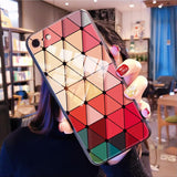 Multi-colored Grid Fashion Tempered Glass Rainbow Phone Case Back Cover for iPhone 11/11 Pro/11 Pro Max/XS Max/XR/XS/X/8 Plus/8/7 Plus/7 - halloladies