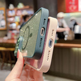 Luxury Magnetic Glitter Plating Cute Bling Phone Case Compatible with MagSafe Supporting Wireless Charging