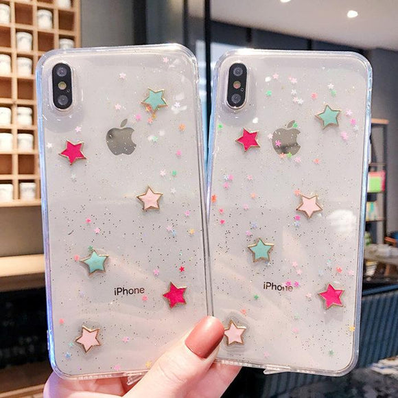 Glitter Bling Stars Phone Case Back Cover for iPhone 11/11 Pro/11 Pro Max/XS Max/XR/XS/X/8 Plus/8/7 Plus/7 - halloladies