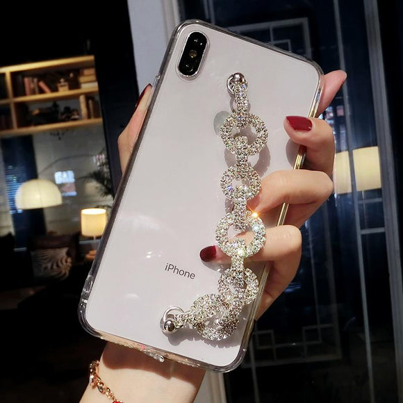 Bling Rhinestone Diamond Bracelet Chain Transparent Phone Case Back Cover - iPhone 12 Pro Max/12 Pro/12/12 Mini/SE/11 Pro Max/11 Pro/11/XS Max/XR/XS/X/8 Plus/8 - halloladies