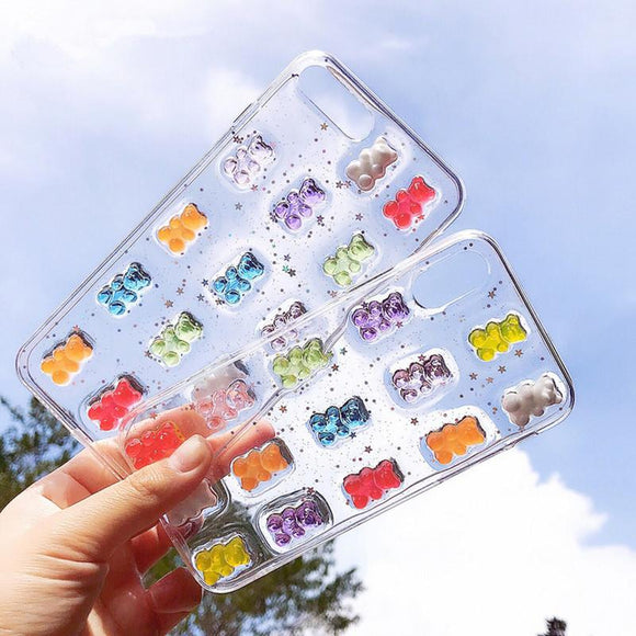 Cartoon Cute Color Bear 3D Candy Soft Phone Case Transparent Back Cover for iPhone 12 Pro Max/12 Pro/12/12 Mini/SE/11 Pro Max/11 Pro/11/XS Max/XR/XS/X/8 Plus/8 - halloladies