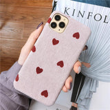 Simple Solid Color Velvet Love Heart Phone Case Back Cover for iPhone 11 Pro Max/11 Pro/11/XS Max/XR/XS/X/8 Plus/8/7 Plus/7 - halloladies