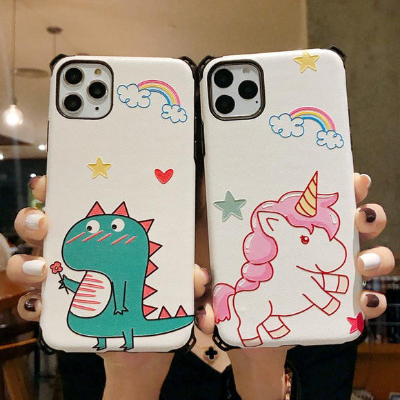 Cute Cartoon Rainbow Dinosaur Unicorn Phone Case Back Cover for iPhone 11 Pro Max/11 Pro/11/XS Max/XR/XS/X/8 Plus/8/7 Plus/7 - halloladies