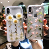 Glitter Real Dried Flowers Transparent Soft TPU Phone Case Back Cover - iPhone 12 Pro Max/12 Pro/12/12 Mini/SE/11 Pro Max/11 Pro/11/XS Max/XR/XS/X/8 Plus/8 - halloladies