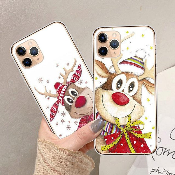 Cartoon Christmas Elk Phone Case Back Cover for iPhone 11/11 Pro/11 Pro Max/XS Max/XR/XS/X/8 Plus/8/7 Plus/7 - halloladies