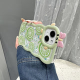 Cute Green Lemon Flowers with Curly Wavy Frame Clear Case for iPhone