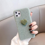 Warm Velvet Cloth Solid Color Love Heart Phone Case Back Cover - iPhone 11 Pro Max/11 Pro/11/XS Max/XR/XS/X/8 Plus/8/7 Plus/7 - halloladies