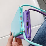 Simple Candy Color with Shoulder Strap Phone Case Back Cover for iPhone 11/11 Pro/11 Pro Max/XS Max/XR/XS/X/8 Plus/8/7 Plus/7 - halloladies