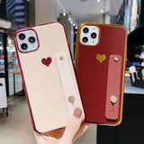 Solid Contrast Color Wrist Strap Band Heart Soft Phone Case Back Cover - iPhone 12 Pro Max/12 Pro/12/12 Mini/SE/11 Pro Max/11 Pro/11/XS Max/XR/XS/X/8 Plus/8 - halloladies