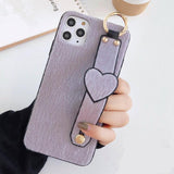Solid Color Wrist Strap Plush Love Heart Soft Phone Case Back Cover - iPhone 12 Pro Max/12 Pro/12/12 Mini/SE/11 Pro Max/11 Pro/11/XS Max/XR/XS/X/8 Plus/8 - halloladies