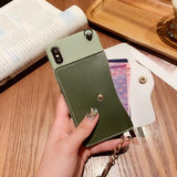 Solid Color Card Slot Handbag with Long Lanyard Phone Case Back Cover for iPhone 11/11 Pro/11 Pro Max/XS Max/XR/XS/X/8 Plus/8/7 Plus/7 - halloladies