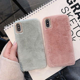 Simple Solid Color Winter Warm Short Plush Soft Phone Case Back Cover - iPhone 11 Pro Max/11 Pro/11/XS Max/XR/XS/X/8 Plus/8/7 Plus/7 - halloladies