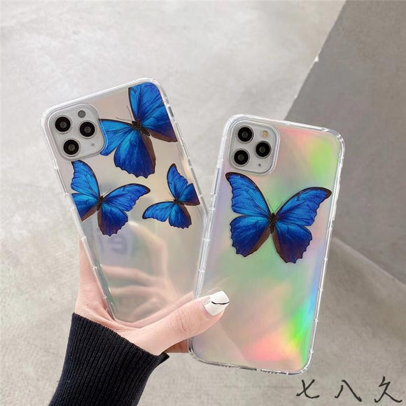 Laser Butterfly Transparent Soft Phone Case Back Cover - iPhone 12 Pro Max/12 Pro/12/12 Mini/SE/11 Pro Max/11 Pro/11/XS Max/XR/XS/X/8 Plus/8 - halloladies