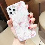 Laser Simple Marble Soft IMD Phone Case Back Cover for iPhone 11 Pro Max/11 Pro/11/XS Max/XR/XS/X/8 Plus/8/7 Plus/7 - halloladies