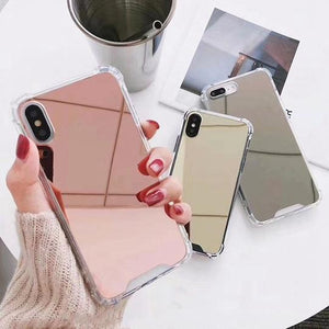 Plating Mirror Airbag Corner Phone Case Back Cover for iPhone XS Max/XR/XS/X/8 Plus/8/7 Plus/7/6s Plus/6s/6 Plus/6 - halloladies