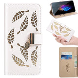 Candy Color Leaf Leather Flip Wallet Card Holder Phone Case Back Cover for iPhone 11 Pro Max/11 Pro/11/XS Max/XR/XS/X/8 Plus/8/7 Plus/7 - halloladies