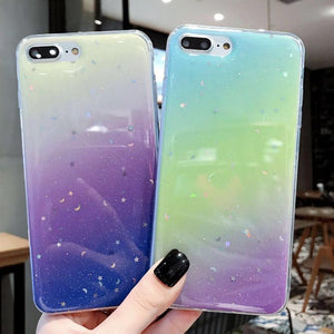 Glitter Powder Gradient Color Star Moon Soft Phone Case Back Cover - iPhone 11 Pro Max/11 Pro/11/XS Max/XR/XS/X/8 Plus/8/7 Plus/7 - halloladies