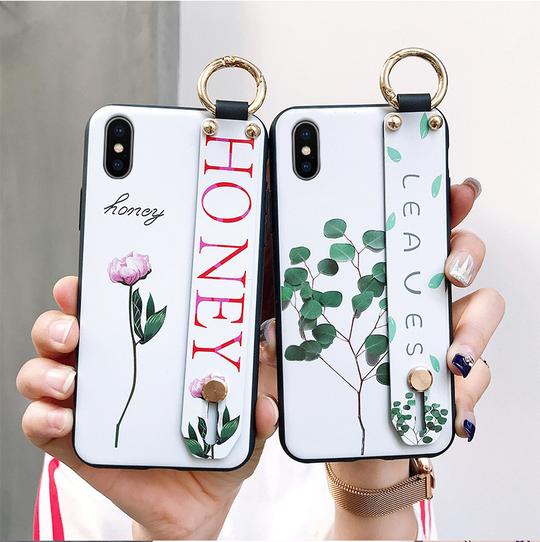 Fashion Flower Lanyard Stand Silicone Phone Case Back Cover for iPhone 11 Pro Max/11 Pro/11/XS Max/XR/XS/X/8 Plus/8/7 Plus/7/6s Plus/6s/6 Plus/6 - halloladies