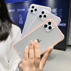Candy Color Frame Matte Transparent Soft Phone Case Back Cover - iPhone 12 Pro Max/12 Pro/12/12 Mini/SE/11 Pro Max/11 Pro/11/XS Max/XR/XS/X/8 Plus/8 - halloladies