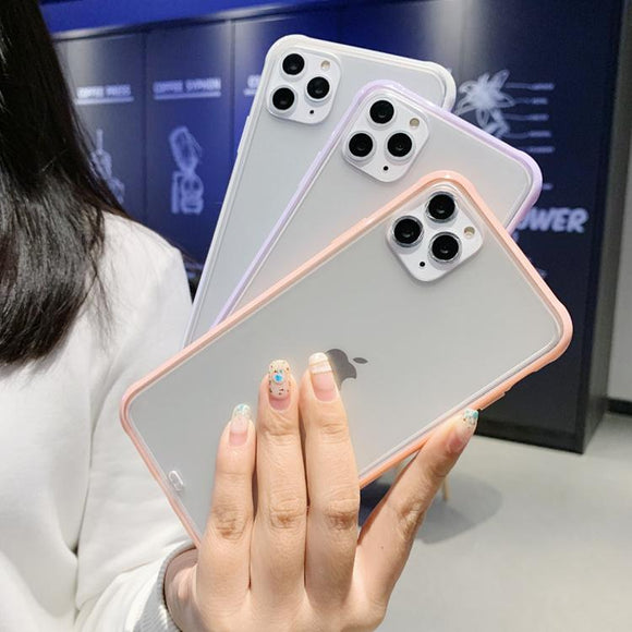 Candy Color Frame Matte Transparent Soft Phone Case Back Cover - iPhone 12 Pro Max/12 Pro/12/12 Mini/SE/11 Pro Max/11 Pro/11/XS Max/XR/XS/X/8 Plus/8 - halloladies