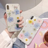 Glitter real Dry pressed Flower Phone Case Back Cover - iPhone 12 Pro Max/12 Pro/12/12 Mini/SE/11 Pro Max/11 Pro/11/XS Max/XR/XS/X/8 Plus/8 - halloladies