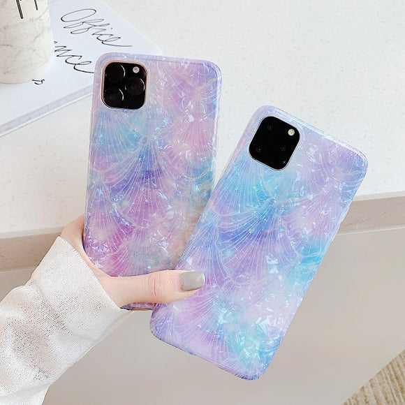 Simple Gradient Color Marble Shell Silicone iPhone Case Back Cover for iPhone 11 Pro Max/11 Pro/11/XS Max/XR/XS/X/8 Plus/8/7 Plus/7 - halloladies