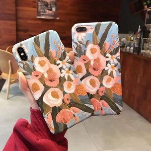 Retro Oil Painting Flowers PC Phone Case Back Cover for iPhone XS Max/XR/XS/X/8 Plus/8/7 Plus/7/6s Plus/6s/6 Plus/6 - halloladies