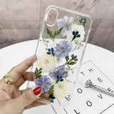 Luxury Clear Handmade Dried Real Flowers Pressed Phone Case Back Cover for iPhone XS Max/XR/XS/X/8 Plus/8/7 Plus/7/6s Plus/6s/6 Plus/6 - halloladies