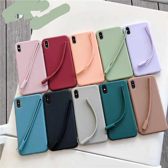 Candy Color Strap TPU Phone Case Back Cover for iPhone 11/11 Pro/11 Pro Max/XS Max/XR/XS/X/8 Plus/8/7 Plus/7 - halloladies