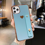 Solid Contrast Color Wrist Strap Band Heart Soft Phone Case Back Cover - iPhone 12 Pro Max/12 Pro/12/12 Mini/SE/11 Pro Max/11 Pro/11/XS Max/XR/XS/X/8 Plus/8 - halloladies