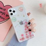 Glitter Real Dried Flower Planet Transparent Phone Case Back Cover - iPhone 11/11 Pro/11 Pro Max/XS Max/XR/XS/X/8 Plus/8/7 Plus/7 - halloladies