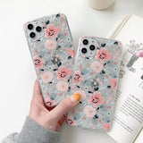 Cute Flower Leaf Transparent Soft Phone Case Back Cover for iPhone 12 Pro Max/12 Pro/12/12 Mini/SE/11 Pro Max/11 Pro/11/XS Max/XR/XS/X/8 Plus/8 - halloladies