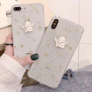 Cute 3D Cupid Angel Transparent Soft Phone Case Back Cover - iPhone 12 Pro Max/12 Pro/12/12 Mini/SE/11 Pro Max/11 Pro/11/XS Max/XR/XS/X/8 Plus/8 - halloladies