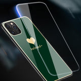 Simple Solid Coor Love Heart Letters Tempered Glass Phone Case Back Cover for iPhone 11/11 Pro/11 Pro Max/XS Max/XR/XS/X/8 Plus/8/7 Plus/7 - halloladies