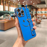 Cute Smiling Faces Electroplated Phone Case With Wrist Band for iPhone