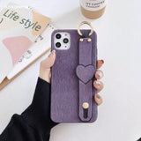 Solid Color Wrist Strap Plush Love Heart Soft Phone Case Back Cover - iPhone 12 Pro Max/12 Pro/12/12 Mini/SE/11 Pro Max/11 Pro/11/XS Max/XR/XS/X/8 Plus/8 - halloladies