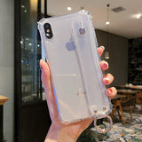 Glitter Powder Air Bag Corner Soft Wrist Strap Transparent Phone Case Back Cover for iPhone 11/11 Pro/11 Pro Max/XS Max/XR/XS/X/8 Plus/8/7 Plus/7 - halloladies