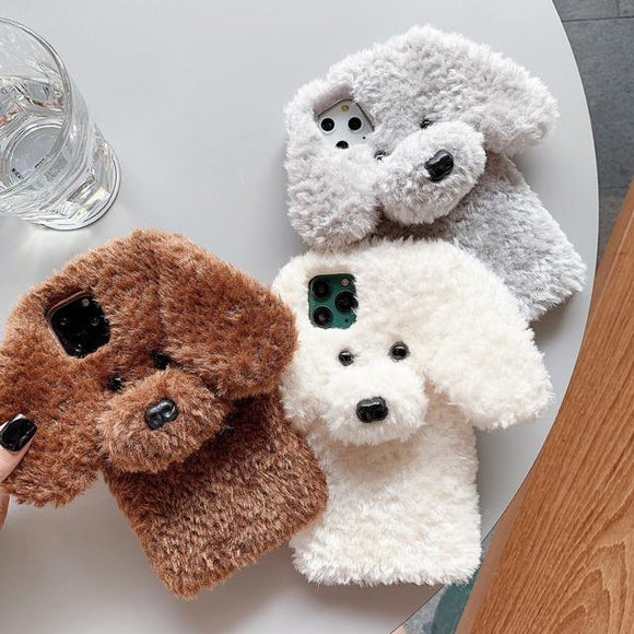 Warm Furry Cartoon Teddy Dog Phone Case Back Cover for iPhone 11 Pro Max/11 Pro/11/XS Max/XR/XS/X/8 Plus/8/7 Plus/7 - halloladies