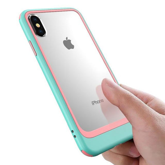 Contrast Color 2 in 1 Combo Clear Acrylic Armor Phone Case Back Cover for iPhone 11/11 Pro/11 Pro Max/XS Max/XR/XS/X/8 Plus/8/7 Plus/7 - halloladies