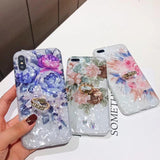 Shell Texture Flower with Finger Ring Phone Case Back Cover for iPhone 11/11 Pro/11 Pro Max/XS Max/XR/XS/X/8 Plus/8/7 Plus/7 - halloladies