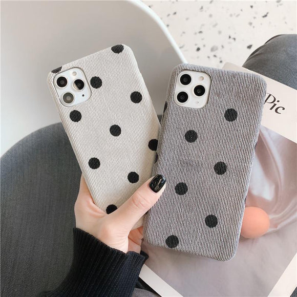 Simple Vintage Polka Dot Matte Plush Phone Case Back Cover for iPhone 11 Pro Max/11 Pro/11/XS Max/XR/XS/X/8 Plus/8/7 Plus/7 - halloladies