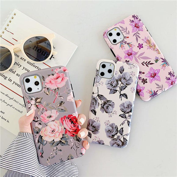 Retro Flower Shockproof Soft TPU iPhone Case Back Cover for iPhone 11 Pro Max/11 Pro/11/XS Max/XR/XS/X/8 Plus/8/7 Plus/7 - halloladies