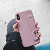 Candy Color Wrist Strap Holder Soft Phone Case Back Cover for iPhone 11/11 Pro/11 Pro Max/XS Max/XR/XS/X/8 Plus/8/7 Plus/7 - halloladies